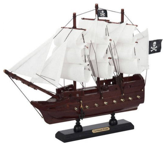 Wooden Caribbean Pirate White Sails Model Pirate Ship 12''