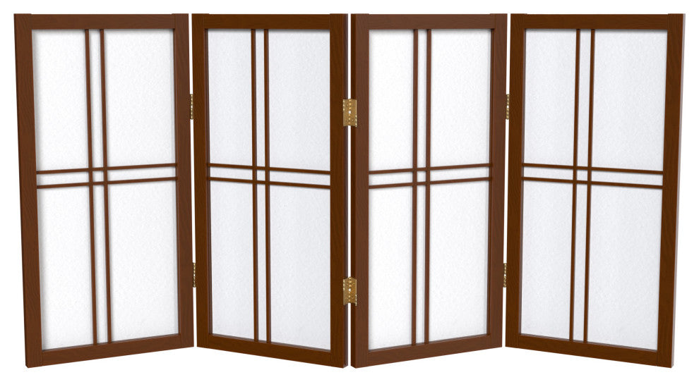 2' Tall Desktop Double Cross Shoji Screen, Walnut, 4 Panels