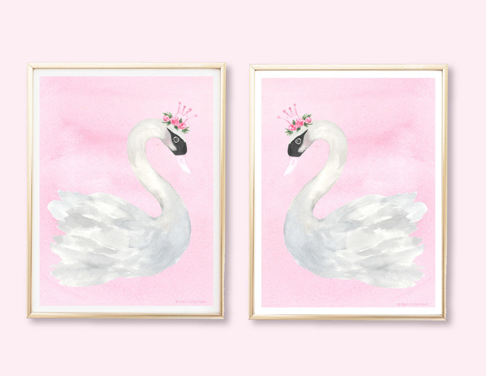 Watercolor Swan Print, Set of 2, 11"x14"