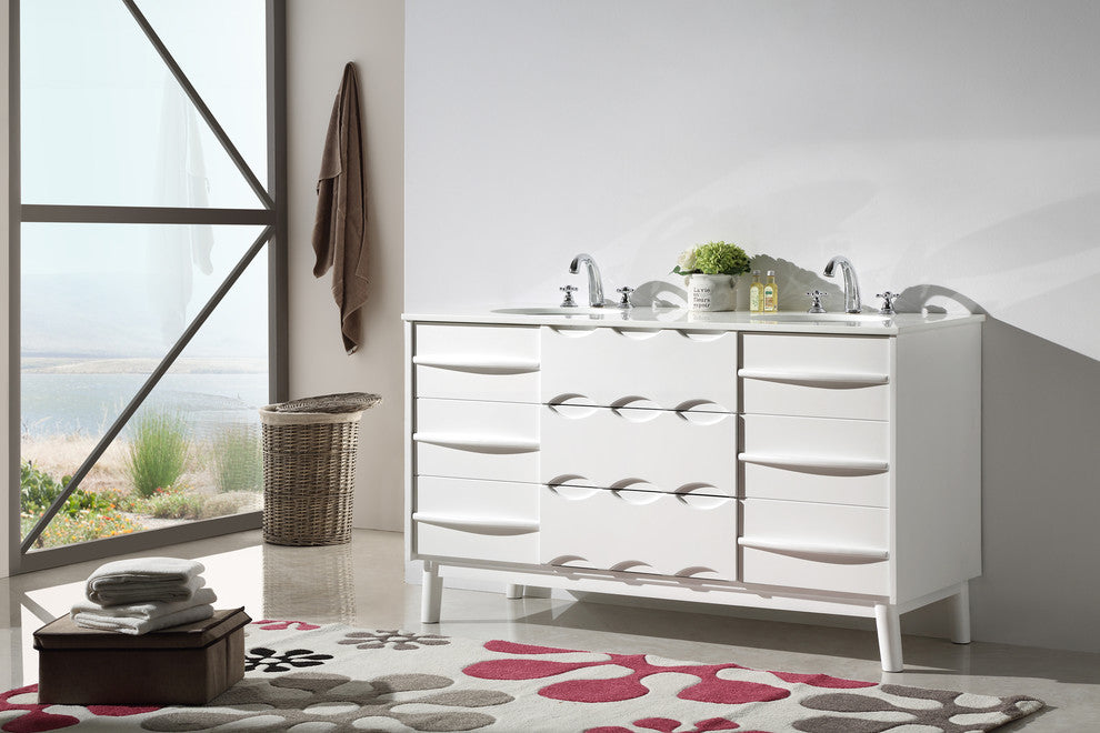 60" Solid Wood Sink Vanity With Artificial Stone-No Faucet