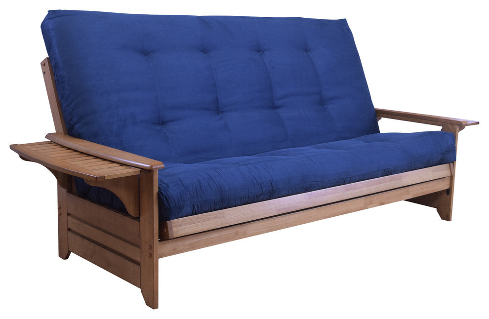 Mesa Frame Queen Futon With Butternut Finish, Suede Blue