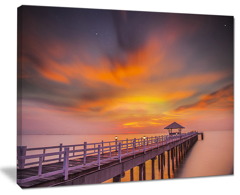 "Seashore With Long Wooden Pier" Sea Pier and Bridge Wall Art Canvas, 40"x30"