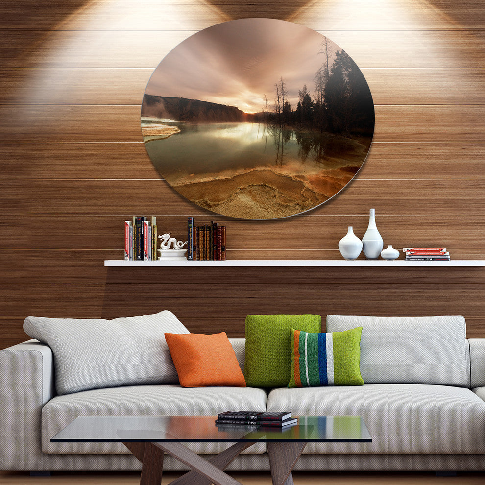 Mountain Lake Under Cloudy Sky, African Landscape Round Wall Art, 11"