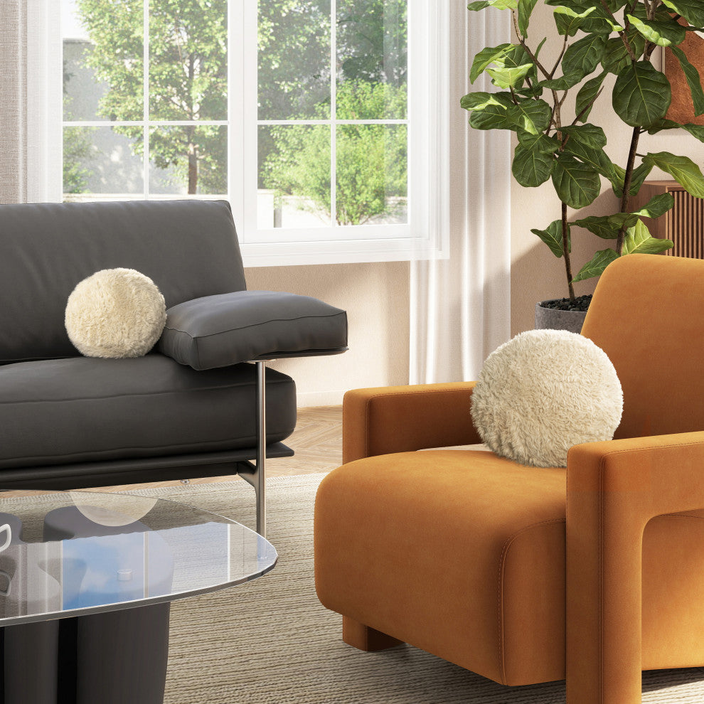 Teddy 2-Piece Round Sphere Accent Ball Throw Pillow Set, Cream Beige