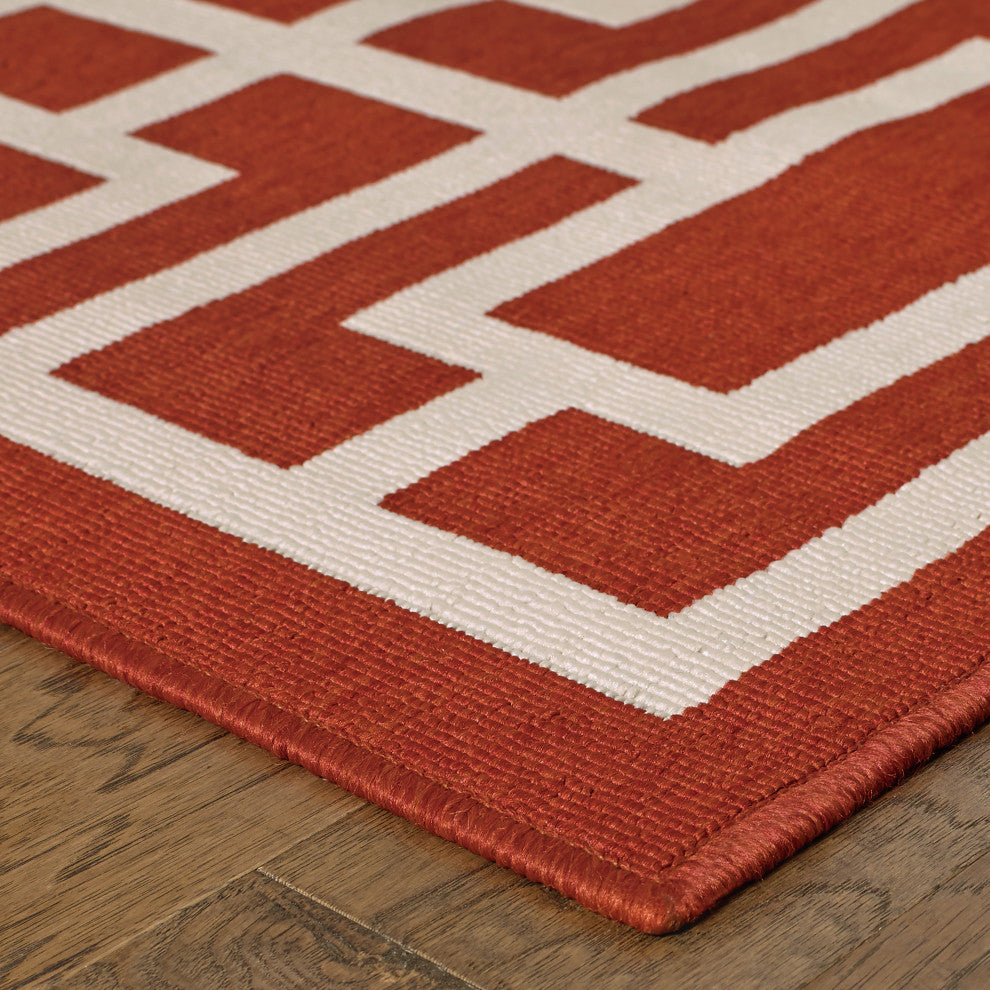 Madelina Tileworks Red and Ivory Indoor or Outdoor Area Rug, 7'10"x10'10"
