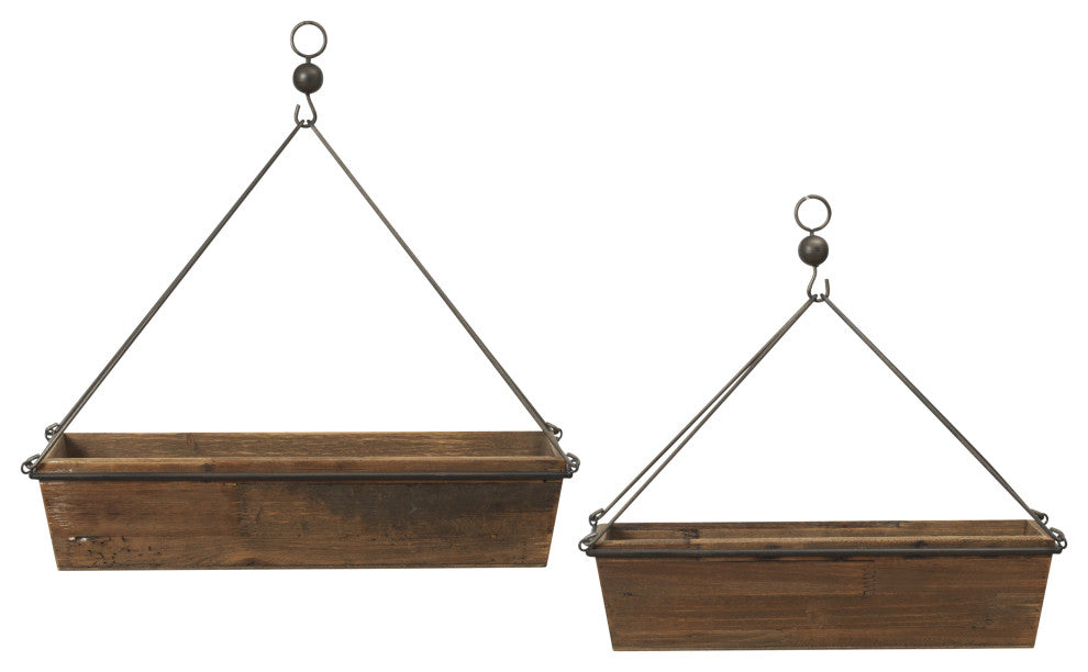 Set of 2, Wood and Metal Planters