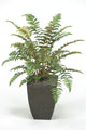 D&W Silks Leather Fern Plant in Square Metal Planter