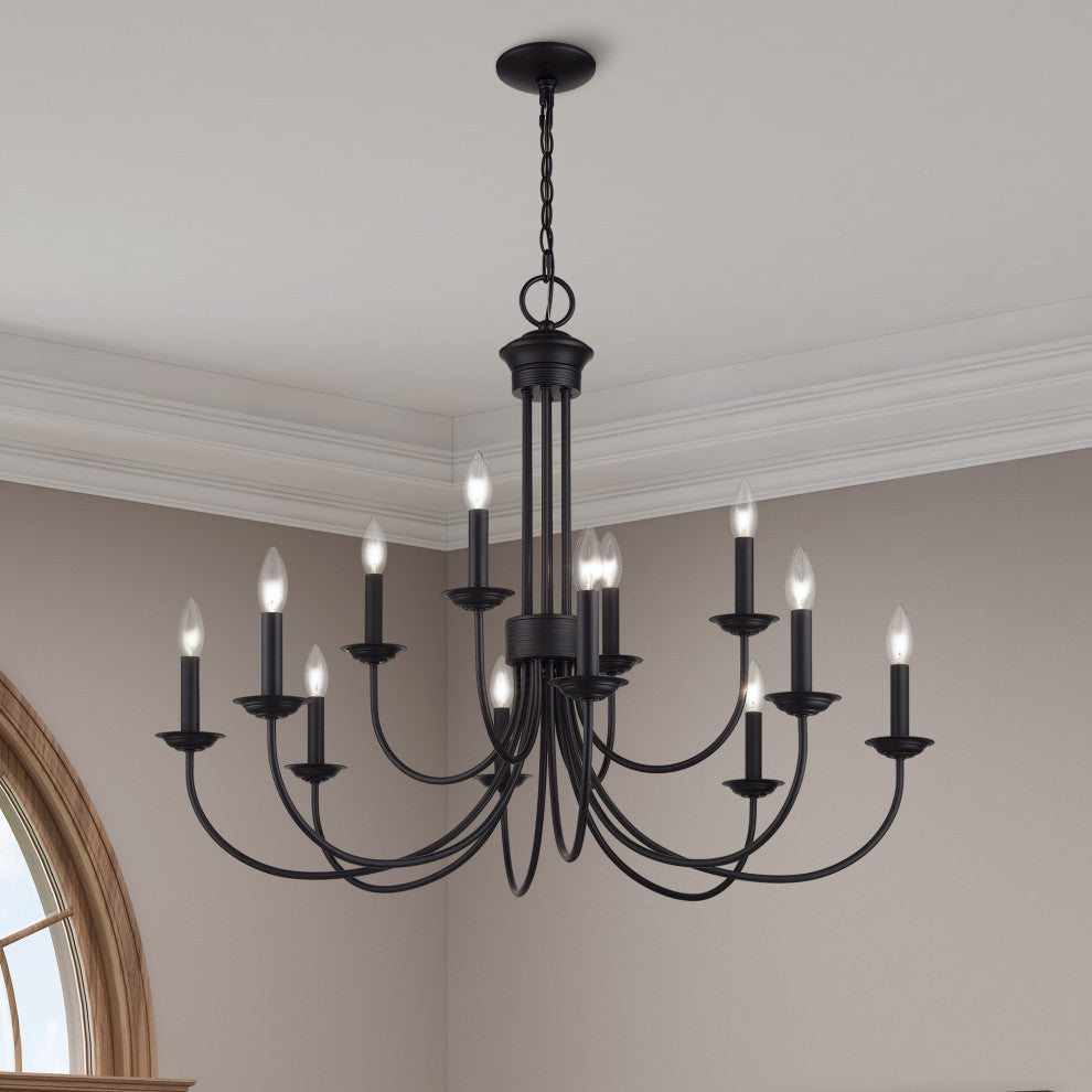 Estate 12-Light Black Large 2-Tier Chandelier