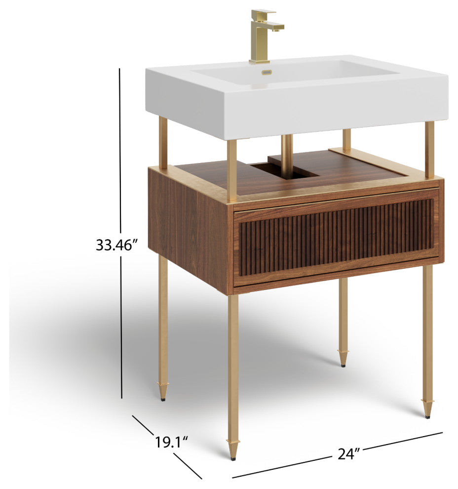 Henley Bathroom Vanity, Brown, 24", Single Sink, Freestanding