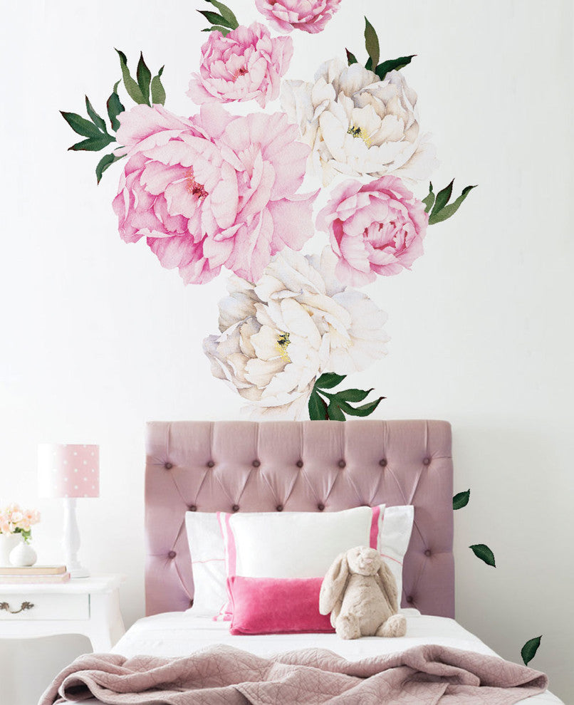 Peony Flowers Vinyl Wall Sticker, Vivid Pink