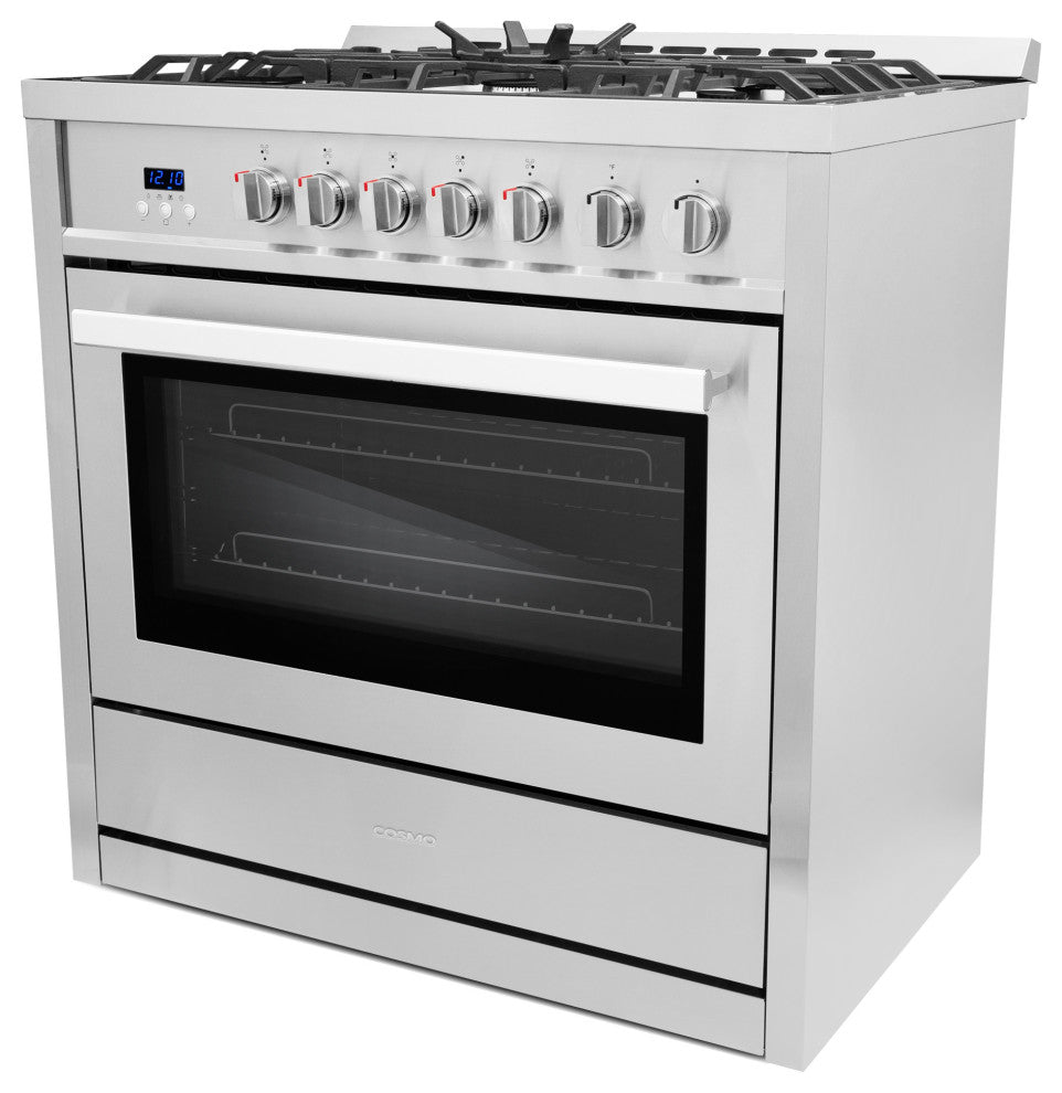 Cosmo Gas Range 5 Burners Modern Stainless Steel Convection Oven Professional
