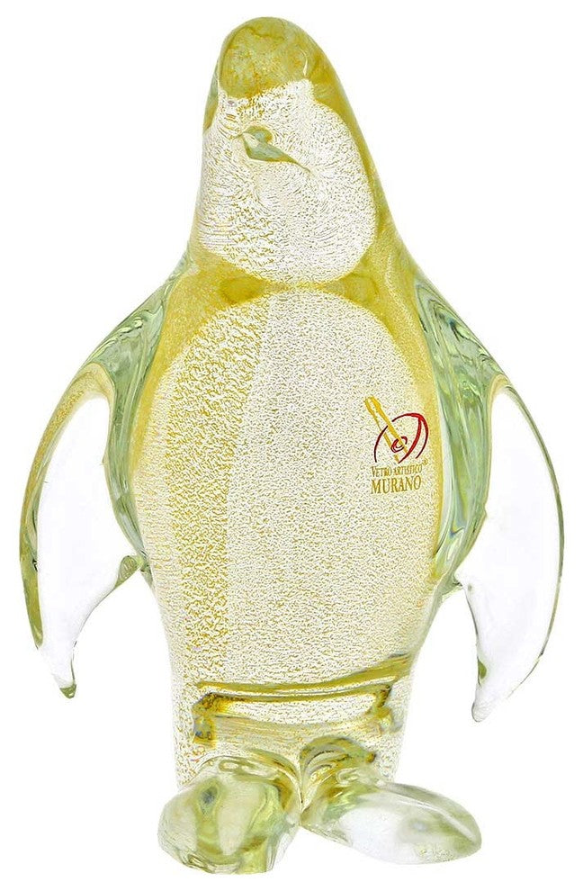 GlassOfVenice Murano Glass Penguin Sculpture - Sparkling Gold