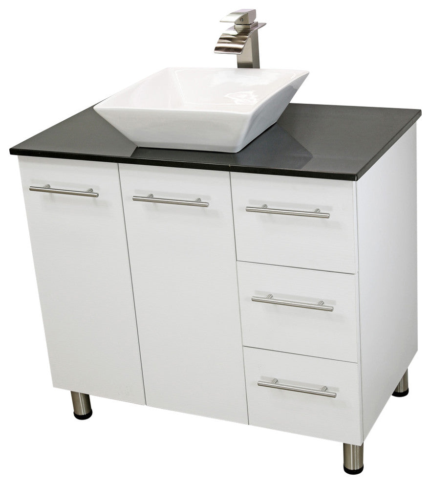Windbay 36" Free Standing Vanity, White Texture Embossed, Black Stone Countertop