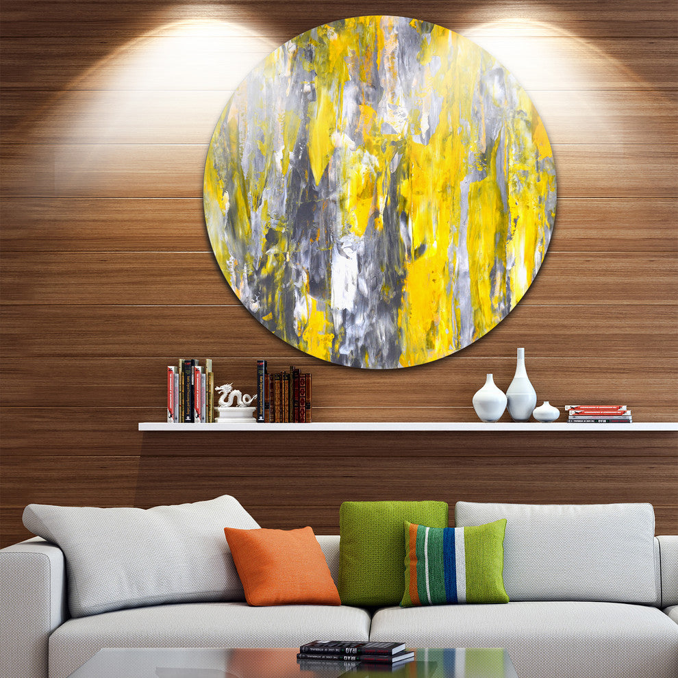 Grey And Yellow Abstract Pattern, Abstract Round Wall Art, 23"