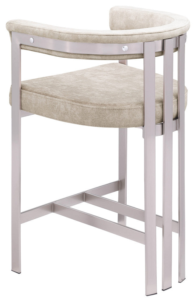 Marcello Upholstered Counter Stool, Beige, Velvet, Brushed Chrome