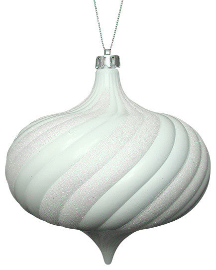 Swirl Shatterproof Onion Christmas Ornaments, Shiny Winter White, Set of 4