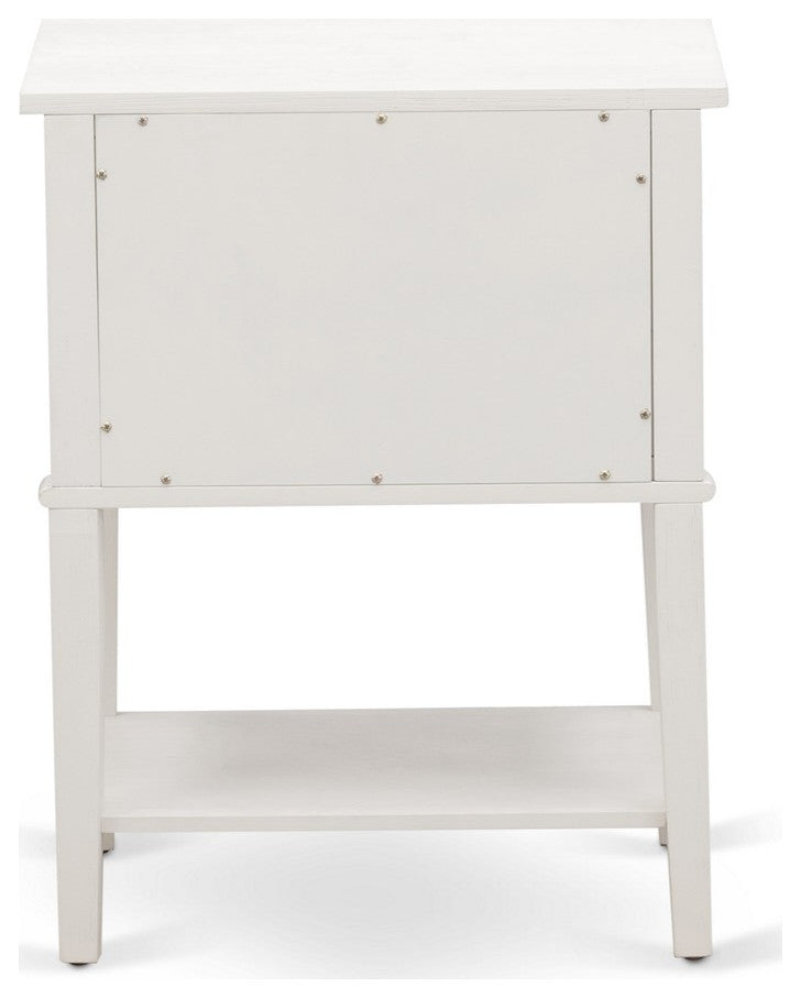 Small Night Stand, 2 Wooden Drawers, Wire Brushed Butter Cream Finish