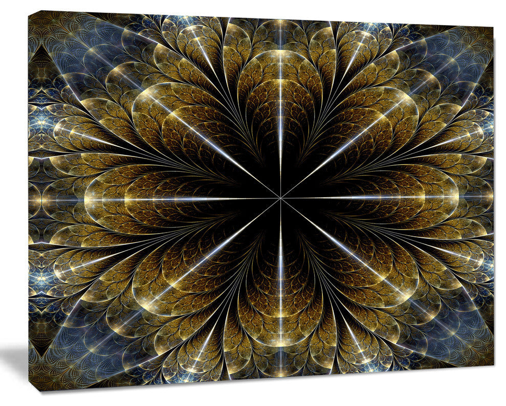 Symmetrical Gold Fractal Flower, Abstract Canvas Art Print, 40x30