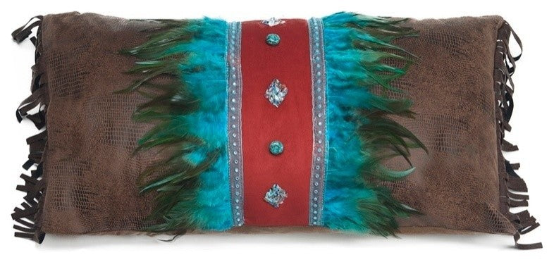 Turquoise and Feather Pillow