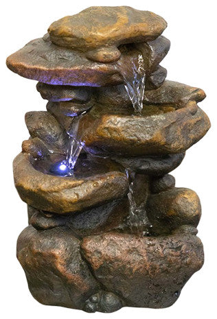 11" Tall Indoor 3-Tier Tabletop Stone Water Fountain With LED Lights