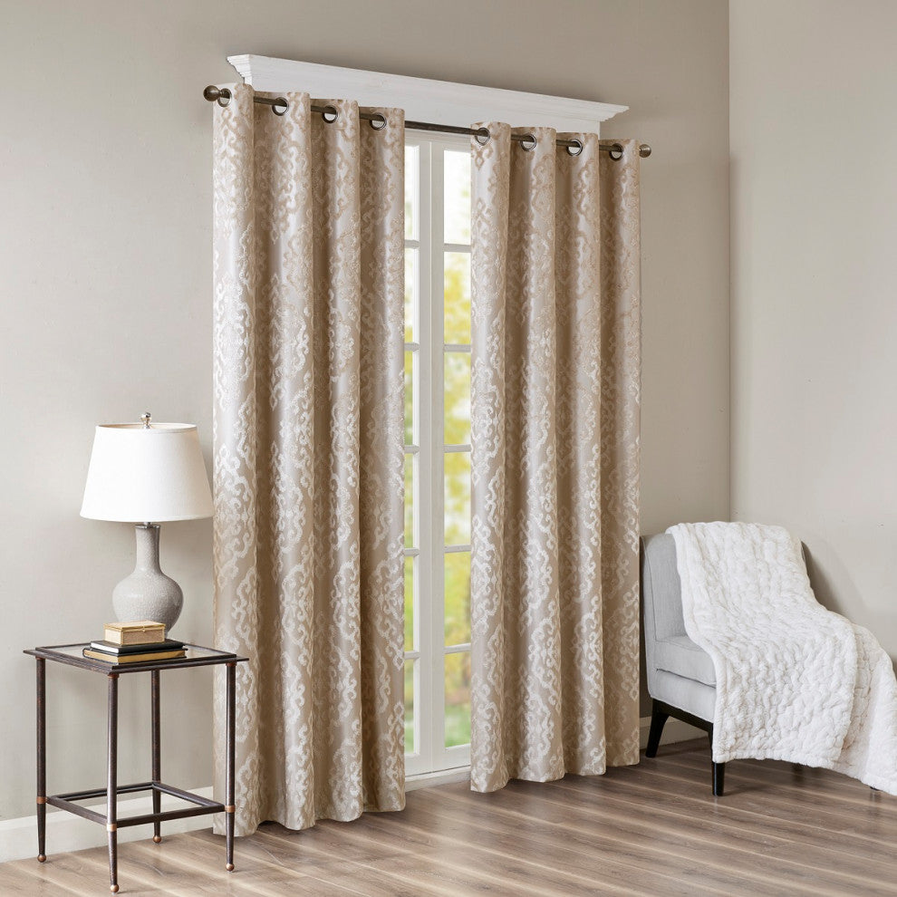 SunSmart Mirage Knitted Jacquard Damask Total Blackout Grommet Top Curtain Panel