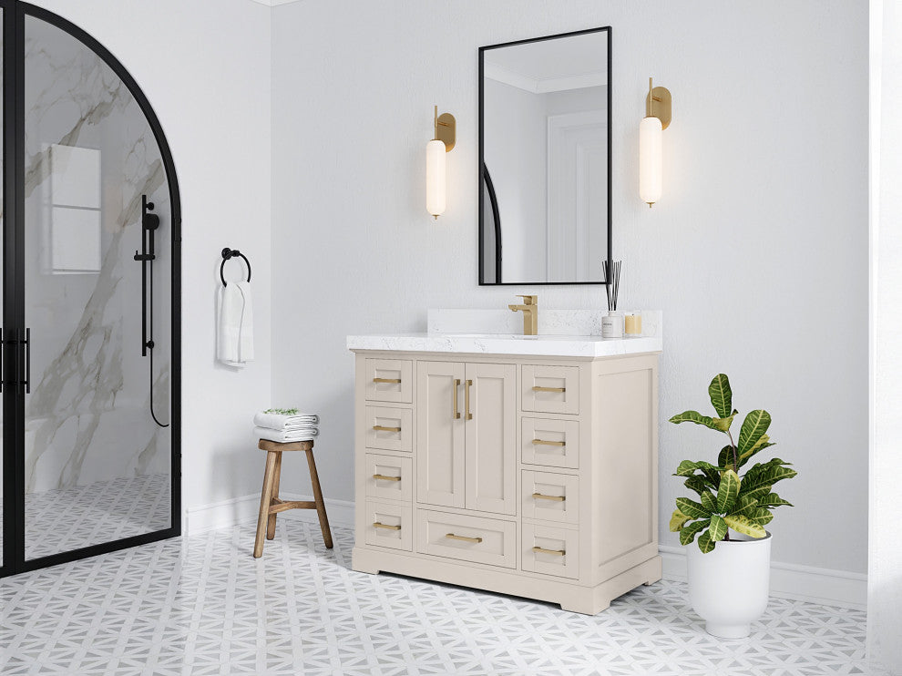 Boston 42" Single Sink Bath Vanity in Fine Grain 1.5" White Quartz