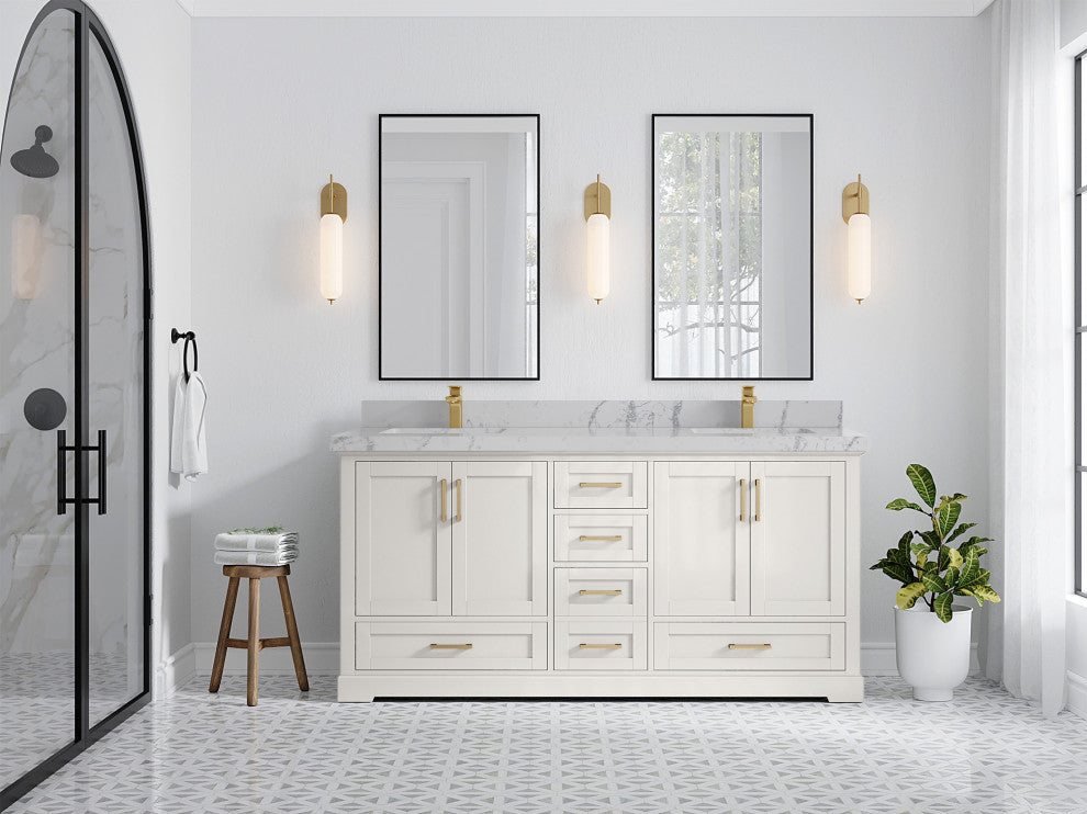 Boston 72" Double Sink Bath Vanity in Alabaster 2" Venatino Quartz