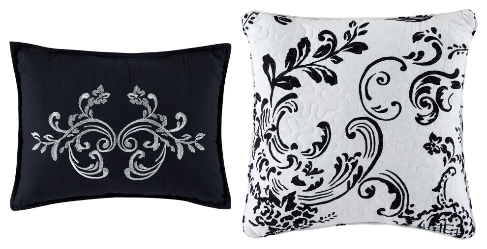 LA Boheme 5 Piece Printed Bed Spread Set, Black, Queen