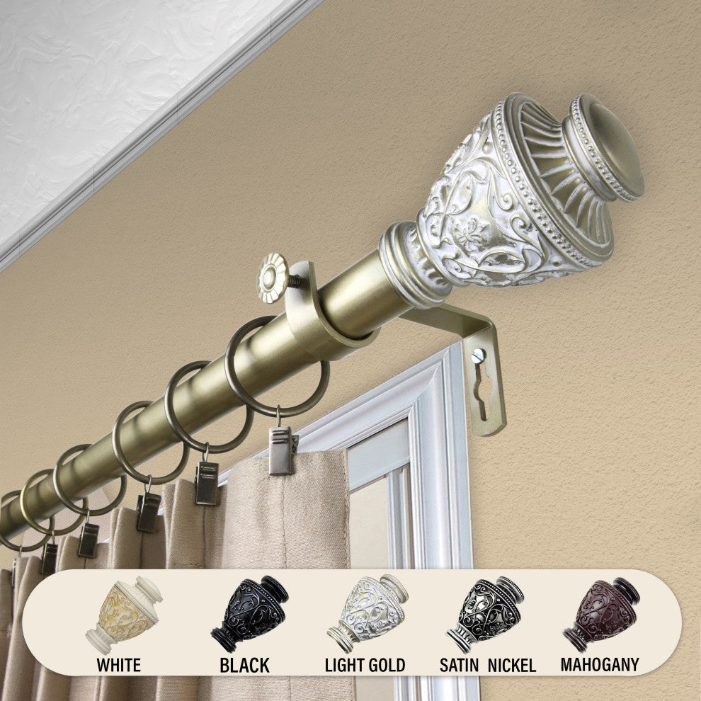 Rona 1" Curtain Rod 28-48", White, Light Gold, 66-120"