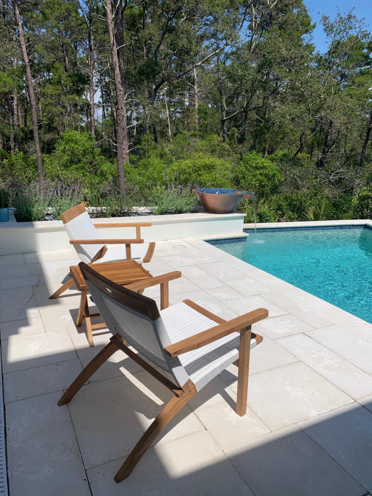 Teak Wood Paris Outdoor Patio Lounge and Dining Chair, White