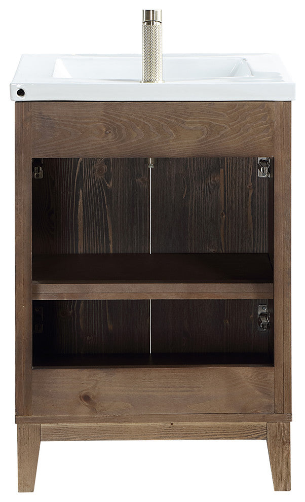 Palos Bathroom Vanity, Spruce Aged Brown, 24", Ceramic Top, No Mirror