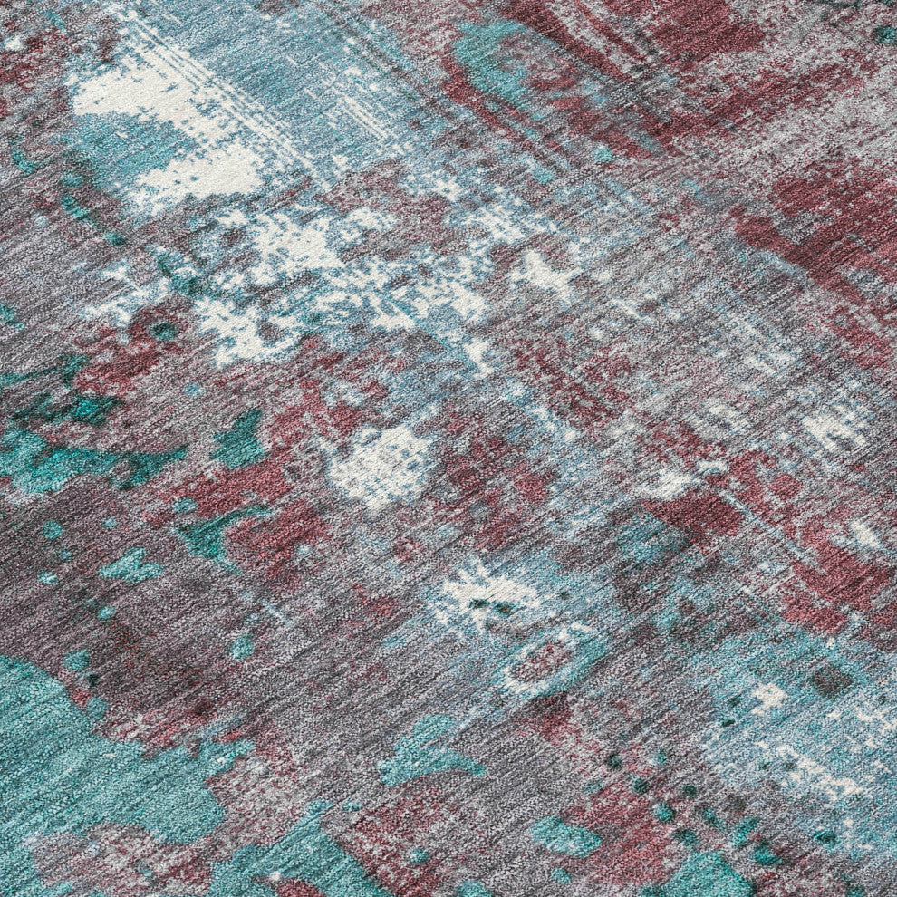 Machine Washable Indoor/Outdoor Chantille ACN1870 Teal 8' x 8' Round Rug