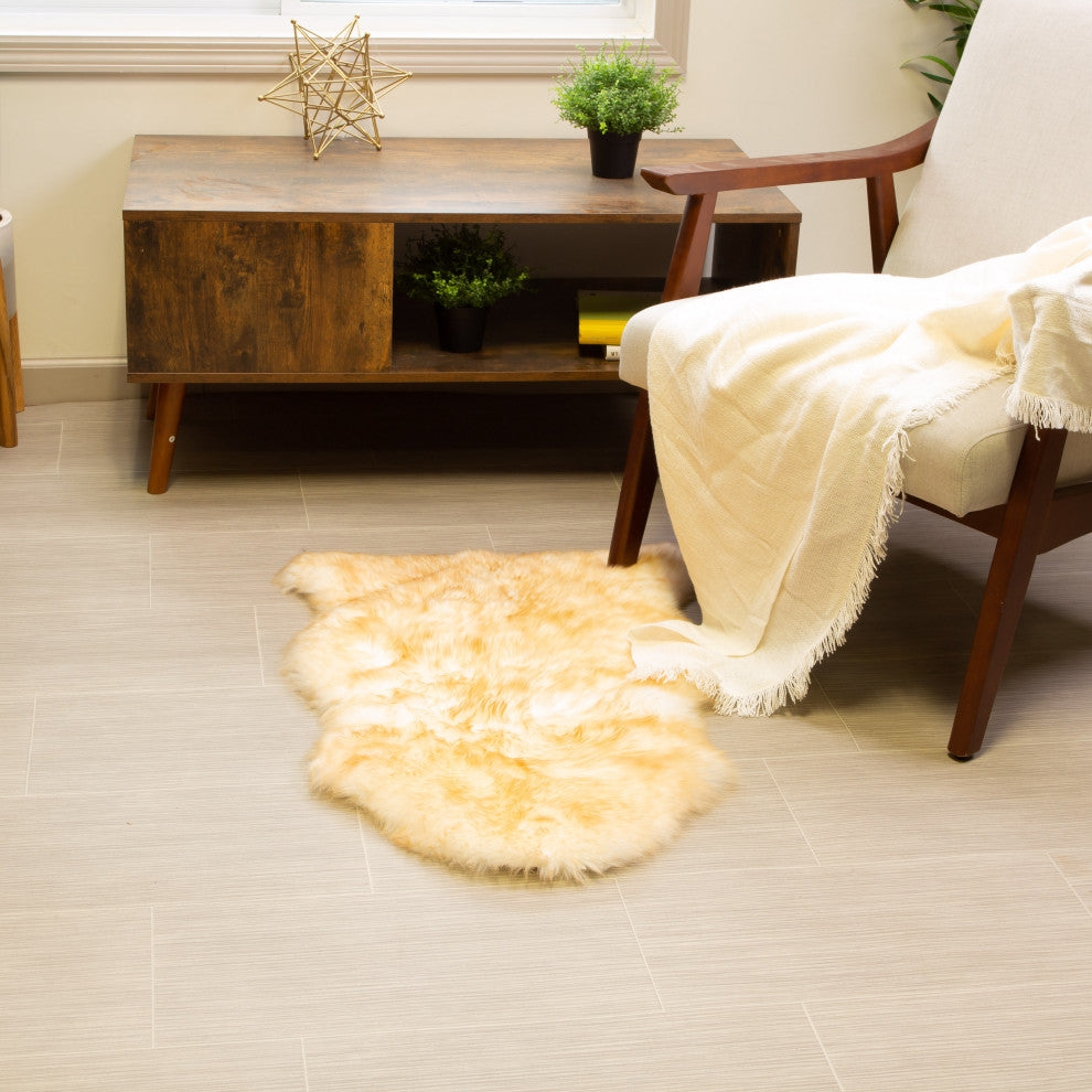 Premium New Zealand Sheepskin Area Rug, Brown Tips, 2' X 3'