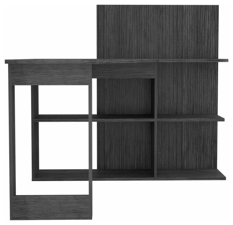 Fresno Computer Desk, With 4 Shelves, Gray Oak