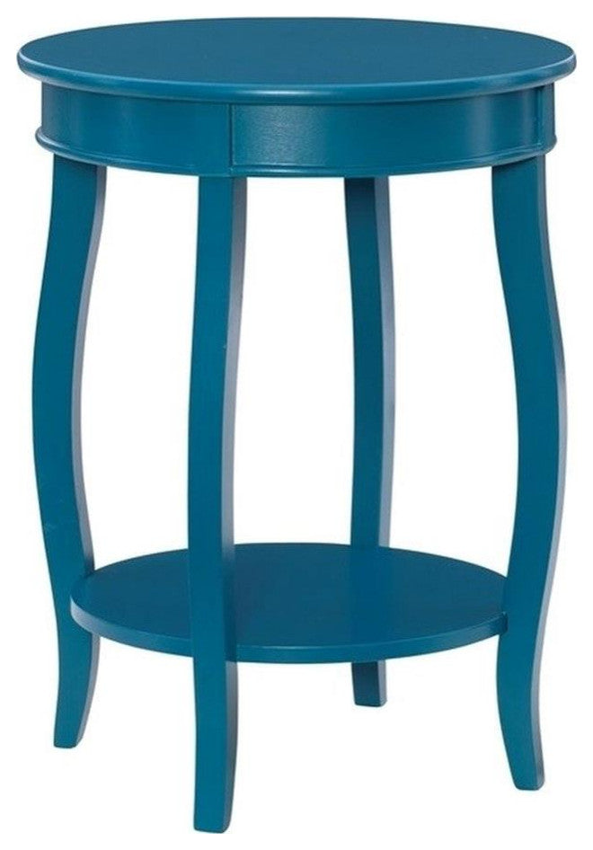 Bowery Hill Round Contemporary Wood End Table with Shelf in Blue