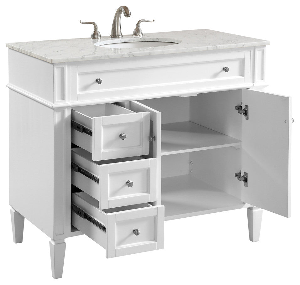 Home Living Vanity with Carrara White Marble Countertop, White, 40", Single Sink
