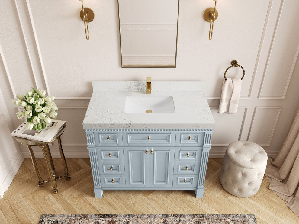 Paris 42" Single Sink Bathroom Vanity in Blue Heather 2" Empira Quartz