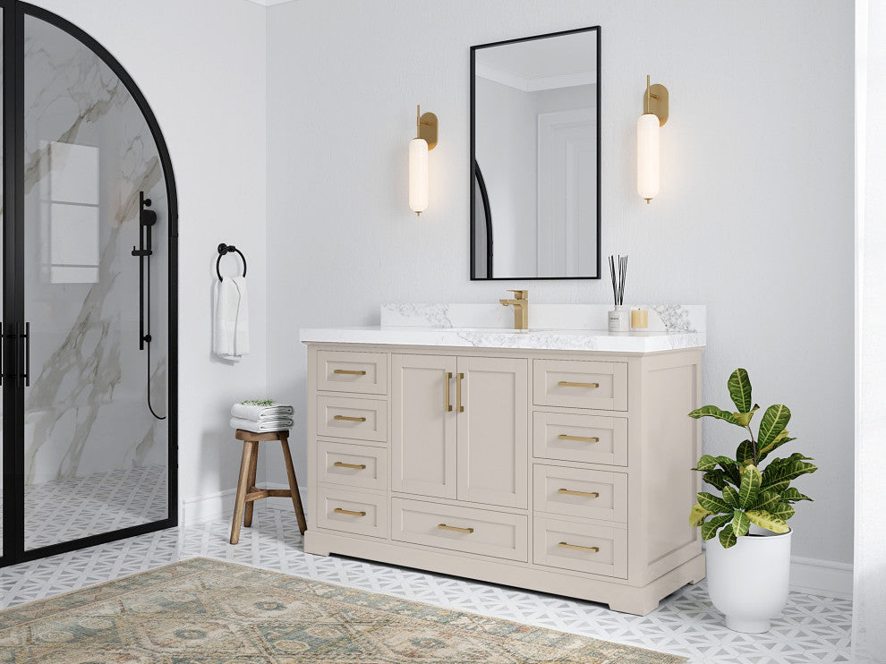 Boston 60" Single Bathroom Vanity in Fine Grain 2" Pearl Gray