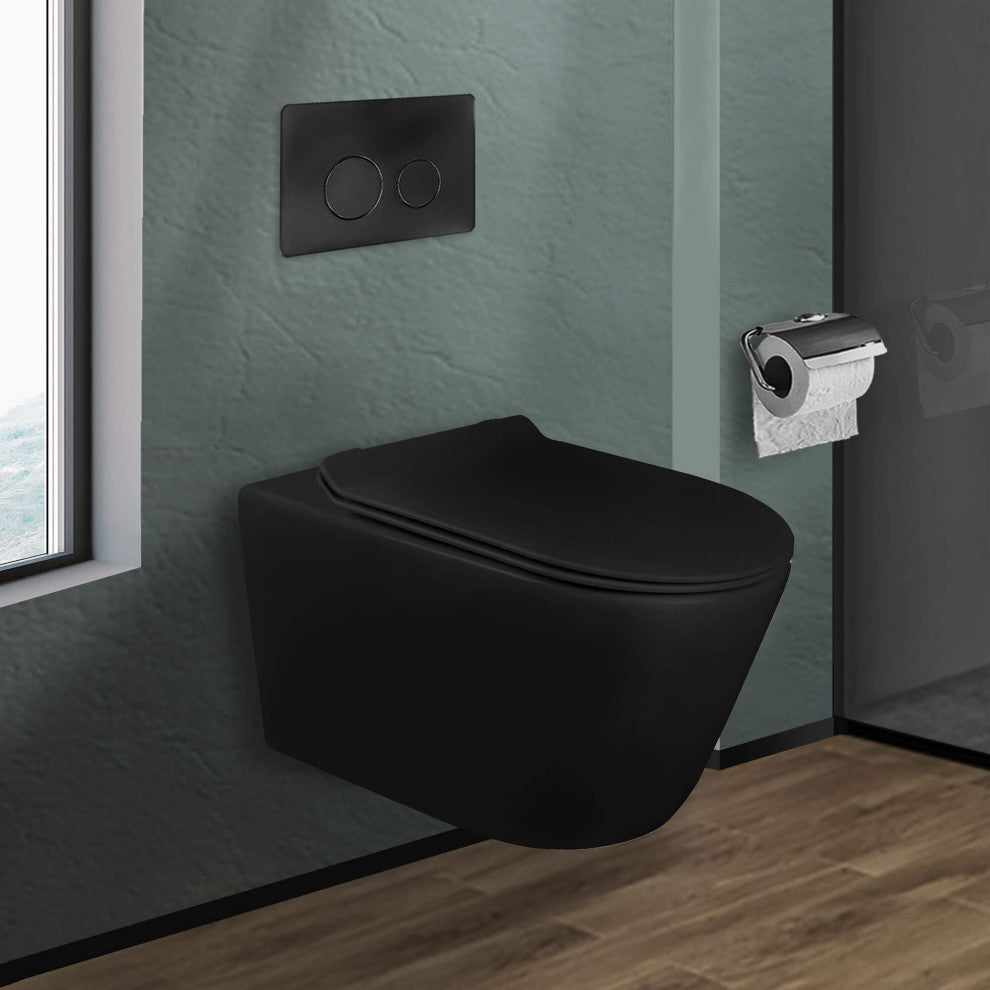 In-Wall Toilet Set, 2"x6" Carrier/Tank, Black, Black Round Metal Actuator