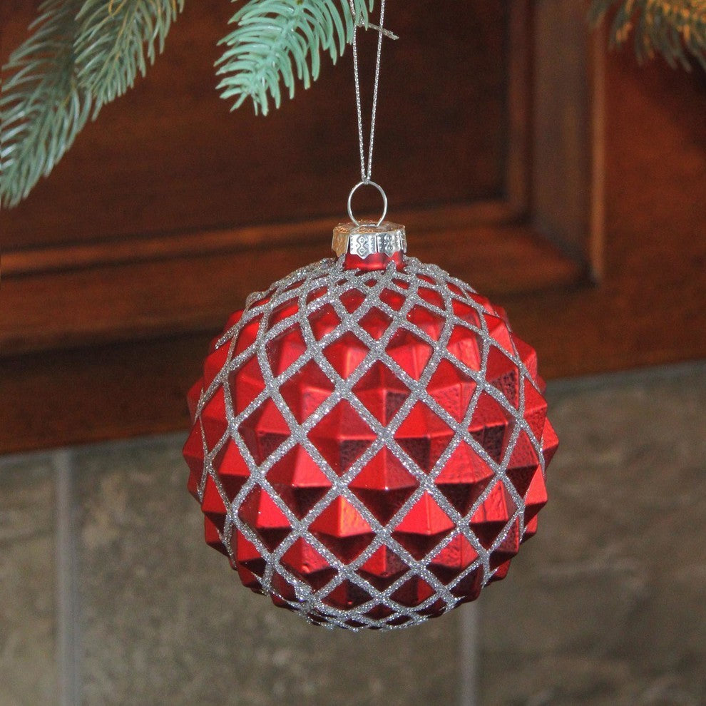 3.25" Red and Silver Glittered Glass Ball Christmas Ornament