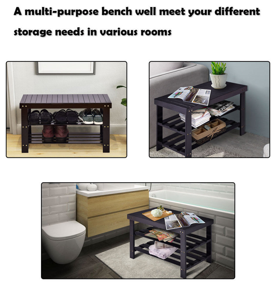 Costway 3 Tier Bamboo Shoe Rack Bench Storage Shelf Organizer Entryway Home