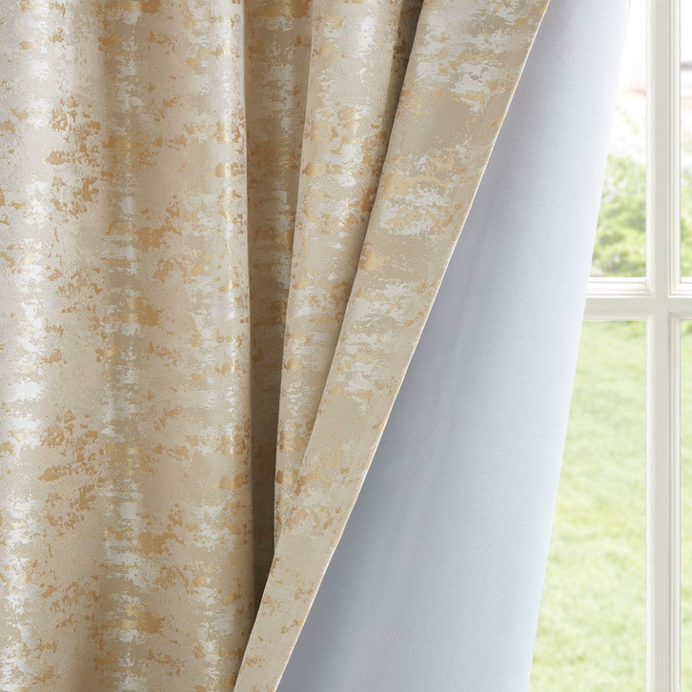 SunSmart Cassius Marble Total Blackout Window Curtain, Gold, Gold, Panel - 95"