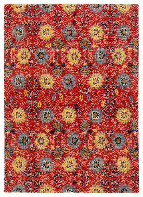 Chrysanthemum Red Tibetan Rug, 6'x9'