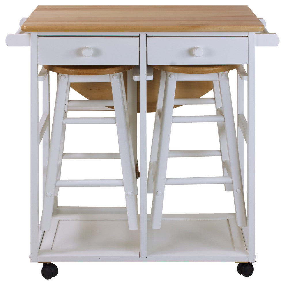 Breakfast Cart With Drop Leaf Table, White