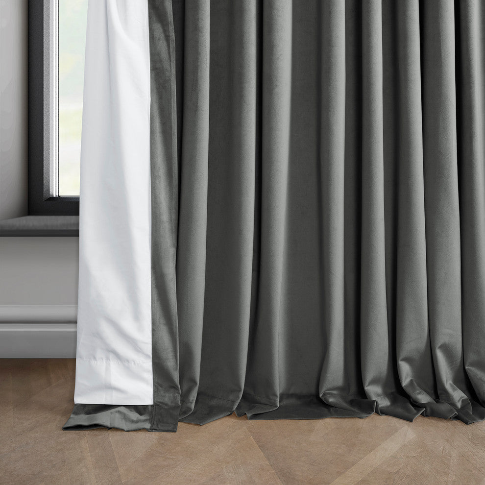Heritage Plush Velvet Extrawide Curtain Single Panel, Destiny Gray, 100"w X 108"l