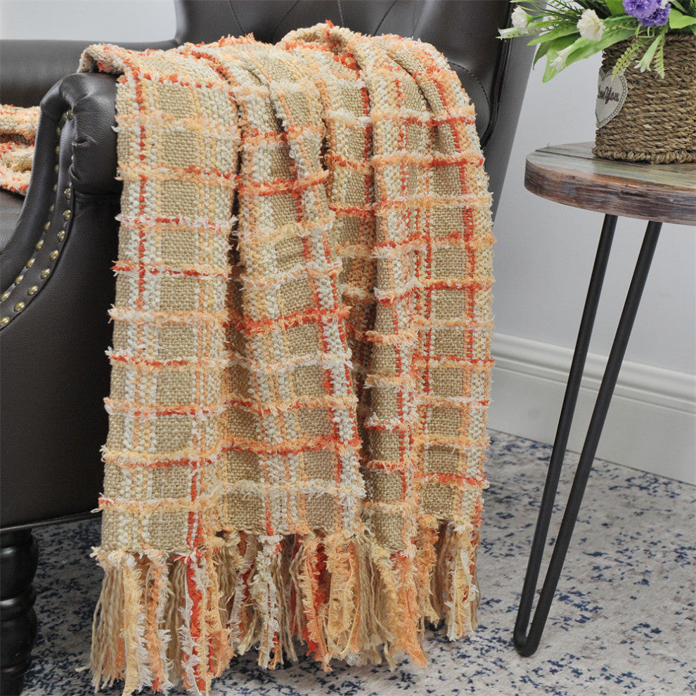 Multi Color Chenille Throw, Burnt Orange, 50x60
