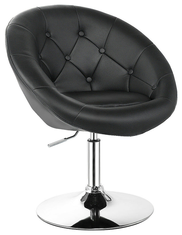 1PC Adjustable Modern Swivel Round Tufted Back Accent Chair PU Leather Black