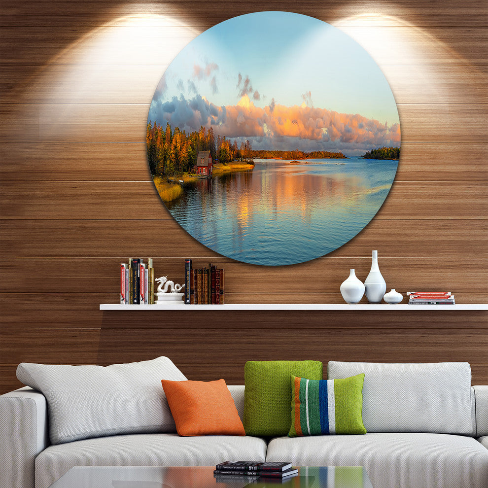 Autumn Sunset Panorama, Landscape Photo Disc Metal Artwork, 11"