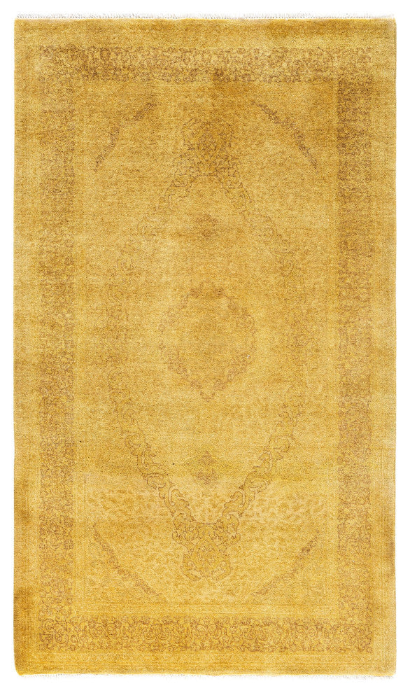 Overdyed One-of-a-Kind Hand-Knotted Area Rug Yellow, 3' 1" x 5' 5"