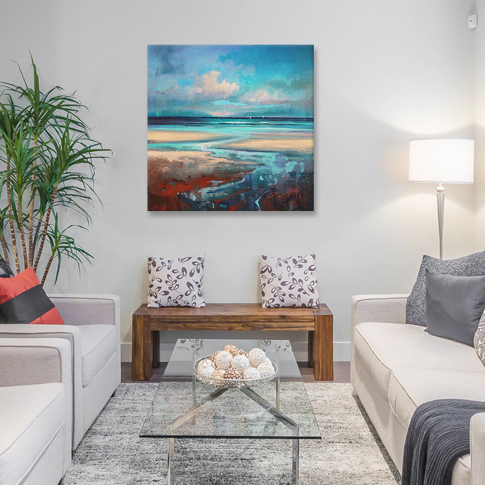 "Cyan Sailing" by Scott Naismith, 26"x26"
